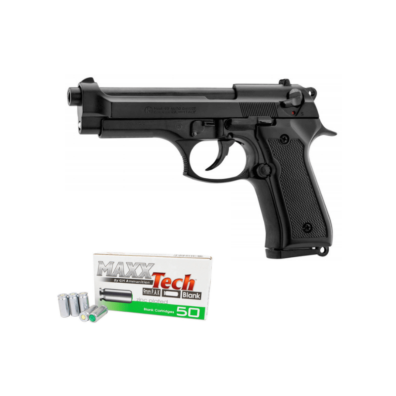 Pack Pistolet à blanc Kimar type Beretta 92 FS Noir - 9MM PAK