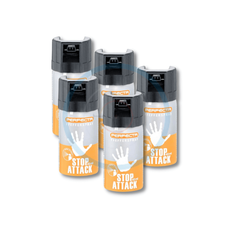 Lot 5 Bombes lacrymogènes gaz poivre 40mL - Perfecta