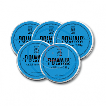 Lot de 5 boîtes de 250 plombs plats POWAIR - calibre 5.5mm