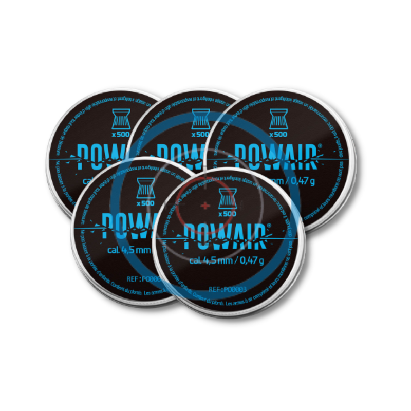 Lot de 5 boîtes de 500 plombs plats POWAIR - calibre 4.5mm