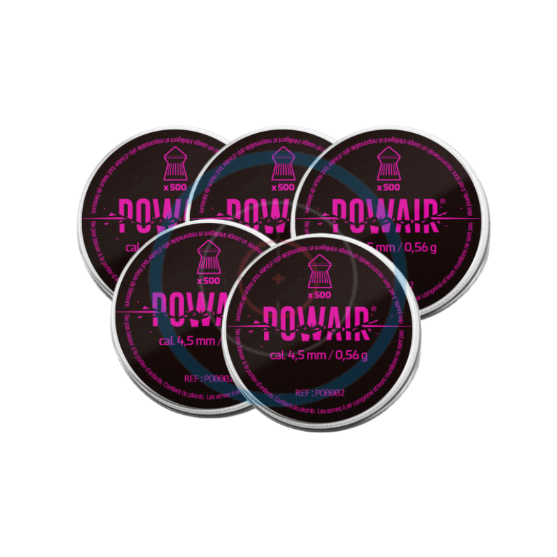 Lot de 5 boîtes de 500 plombs pointus POWAIR - calibre 4.5mm