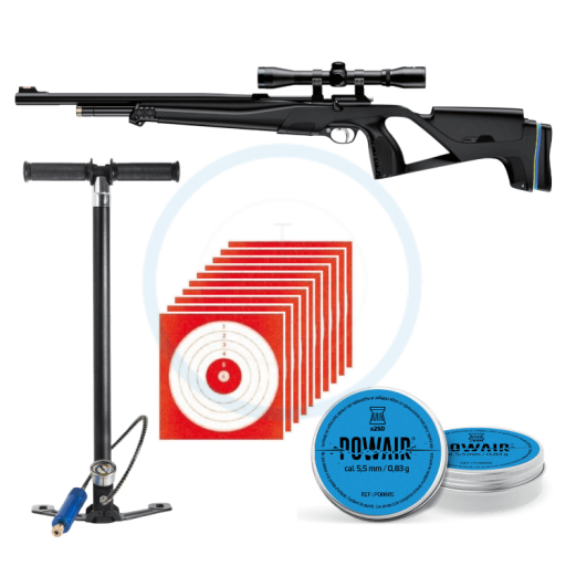 carabine stoeger xm1 calibre 5.5 + pompe pcp + lunette 4x32 + 500 plombs + 10 cibles