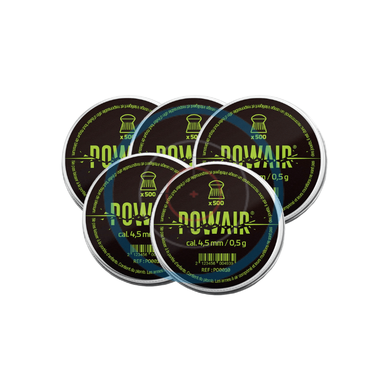 Lot de 5 Boîtes de 500 plombs ronds Powair - calibre 4.5mm