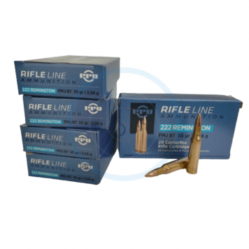 Lot de 5 Boîtes de 20 cartouches Partizan 222 FMJ 55 grains