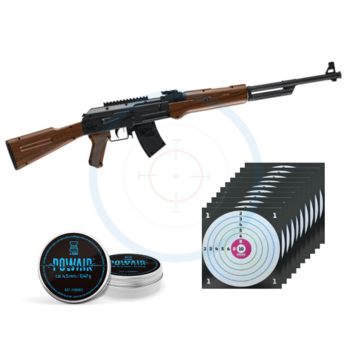 Pack Carabine Ekol AK Noir et Bois - calibre 4.5mm