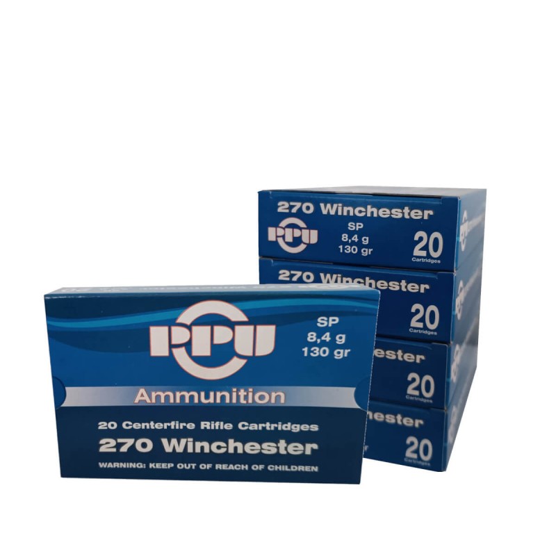 Lot de 5 Boîtes de 20 cartouches Partizan 270 Winchester SP