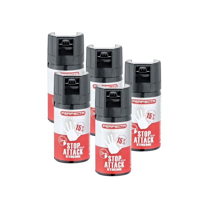 Lot de 5 Bombes lacrymogène gaz poivre 40mL - Perfecta
