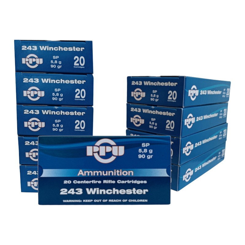 Lot de 10 Boîtes de 20 cartouches Partizan calibre 243 Win 90 grains SP