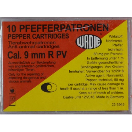 Boîte de 10 cartouches gaz poivre Wadie - calibre 9mm RK