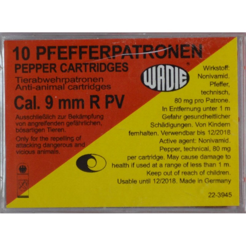 Boîte de 10 cartouches gaz poivre Wadie - calibre 9mm RK