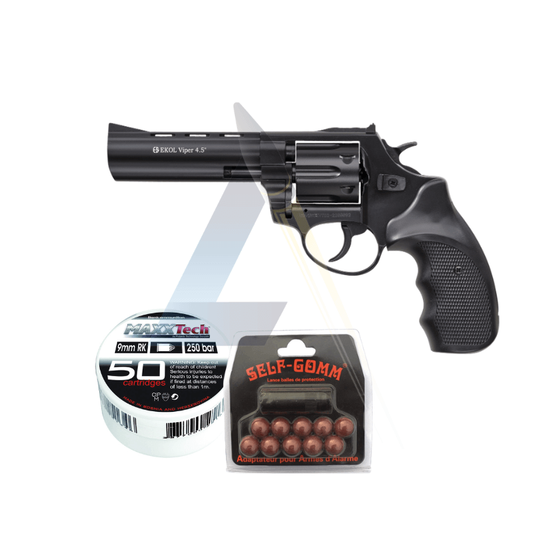 Pack Défense Revolver à blanc Ekol Viper 4.5" Black - calibre 9mm RK
