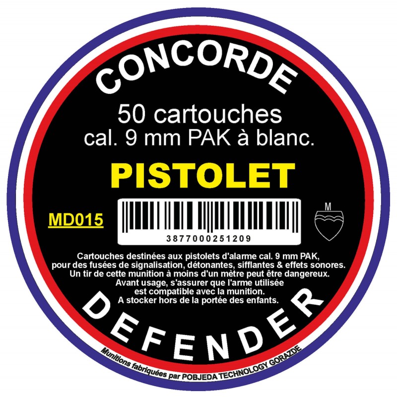 Boîte de 50 cartouches à blanc Concorde - calibre 9 mm PAK