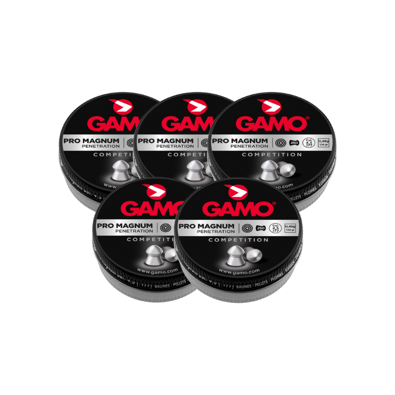 Lot de 5 boîtes 250 Plombs Pro Magnum tête pointue CAL 4.5 mm