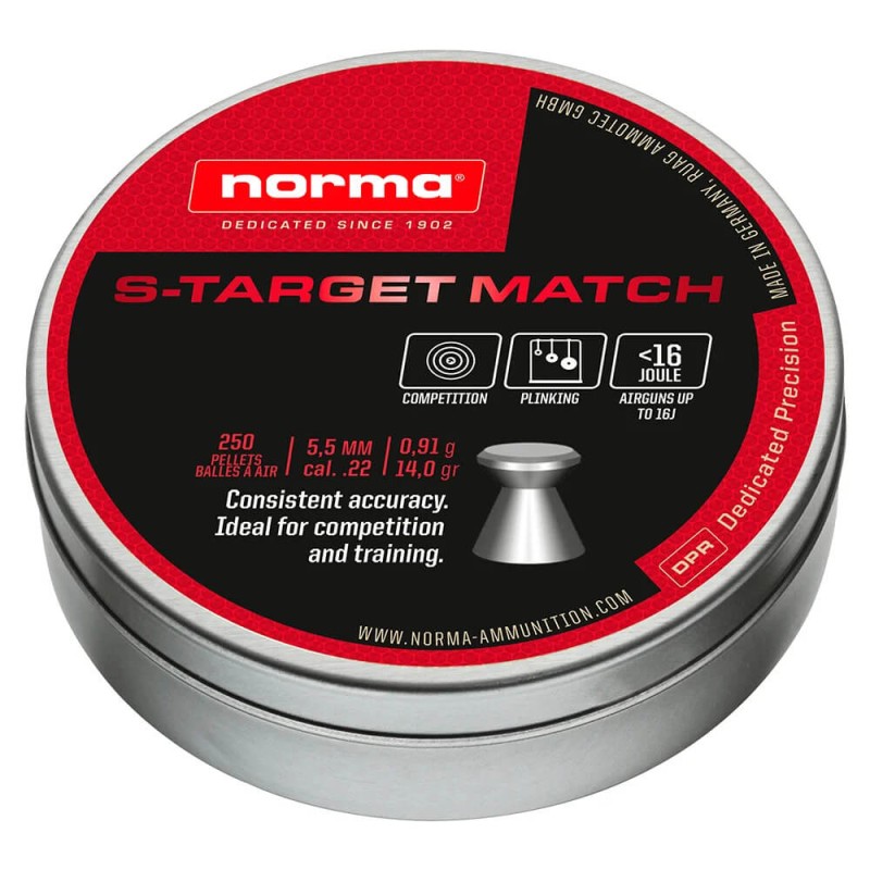 Boîte de 250 plombs Norma S-Target Match - calibre 5,5mm