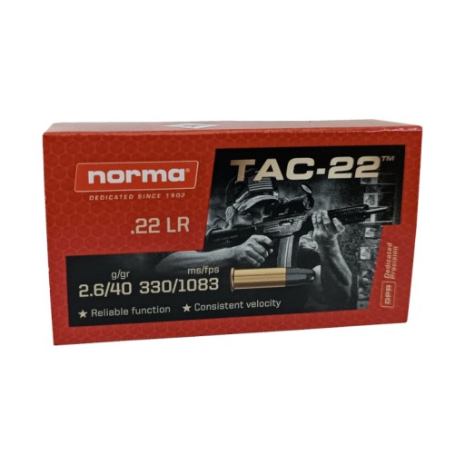Cartouches Norma Tac-22 40gr - calibre 22 LR