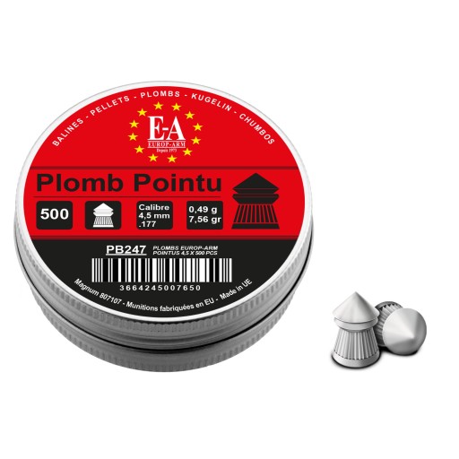 Boîte 500 plombs pointu Europ-Arm - Calibre 4,5 mm