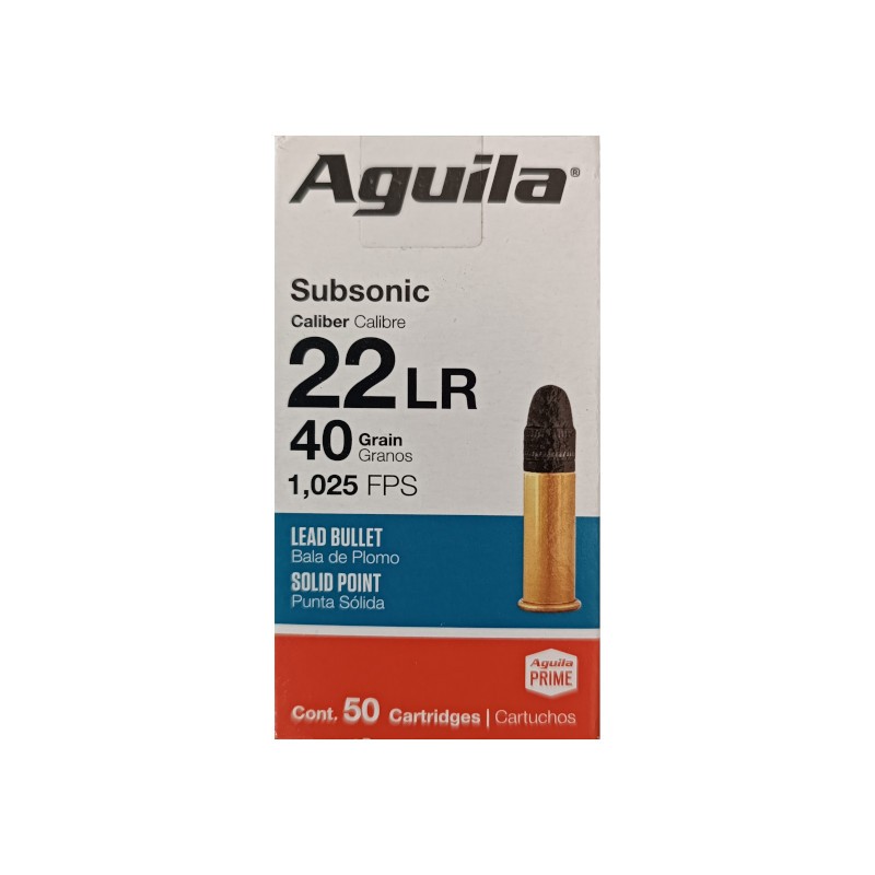 Cartouches Aguila Subsonic SP 40gr - calibre 22LR