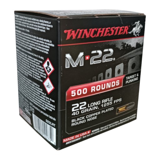 Boîte de 500 Munitions Winchester M22 40gr - calibre 22 LR