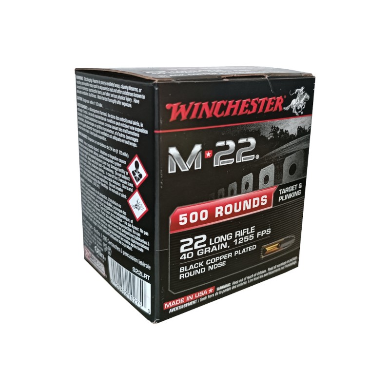 Boîte de 500 Munitions Winchester M22 40gr - calibre 22 LR