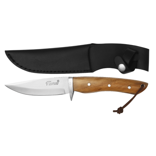 Couteau Léopard lame fixe + étui - Teck